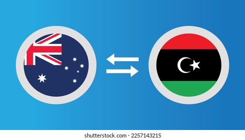 round icons with Australia and Libya flag exchange rate concept graphic element Illustration template design
