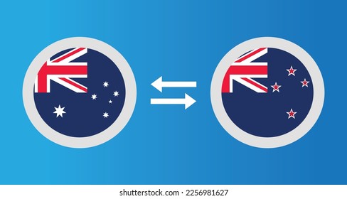 round icons with Australia and New Zealand flag exchange rate concept graphic element Illustration template design
