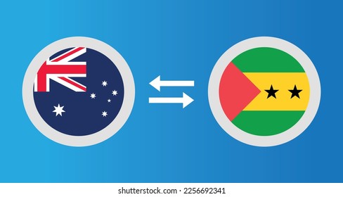 round icons with Australia and Sao Tome and Principe flag exchange rate concept graphic element Illustration template design
