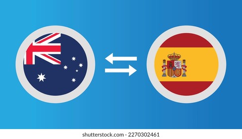 round icons with Australia and Spain flag exchange rate concept graphic element Illustration template design
