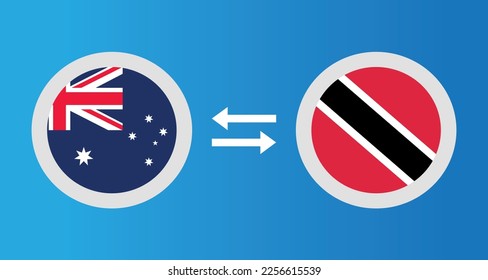 round icons with Australia and Trinidad and Tobago flag exchange rate concept graphic element Illustration template design
