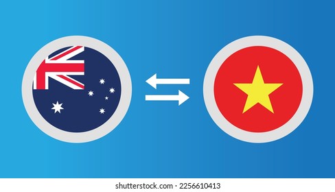 round icons with Australia and Vietnam flag exchange rate concept graphic element Illustration template design
