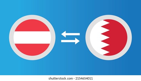 Rundsymbole mit dem Wechselkurs-Konzept des österreichischen und des bahrainischen Flaggenstaates Grafikelement Illustration Vorlage Design
