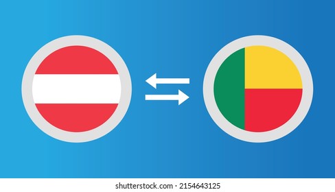 round icons with Austria and Benin flag exchange rate concept graphic element Illustration template design
