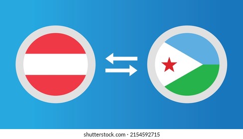 round icons with Austria and Djibouti flag exchange rate concept graphic element Illustration template design
