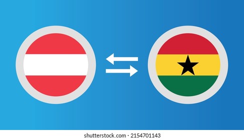round icons with Austria and Ghana flag exchange rate concept graphic element Illustration template design

