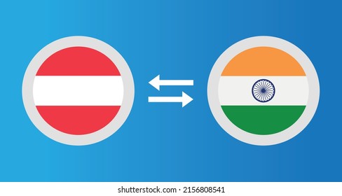 Rundsymbole mit Österreich und Indien Flaggenwechselkurs-Konzept Grafik-Element Illustration Vorlage Design
