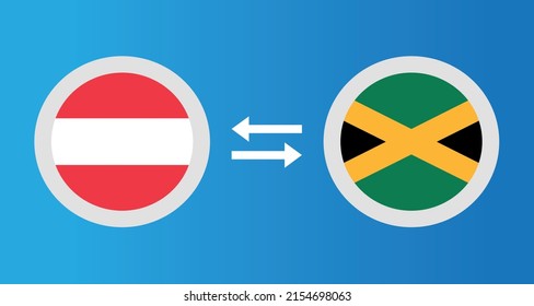 round icons with Austria and Jamaica flag exchange rate concept graphic element Illustration template design

