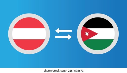 round icons with Austria and Jordan flag exchange rate concept graphic element Illustration template design
