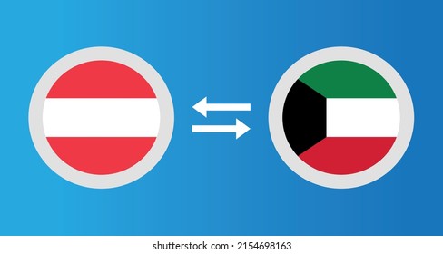 Rundsymbole mit Österreich und Kuwait Flaggenwechselkurs Konzept Grafik Element Illustration Vorlage Design
