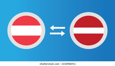 round icons with Austria and Latvia flag exchange rate concept graphic element Illustration template design
