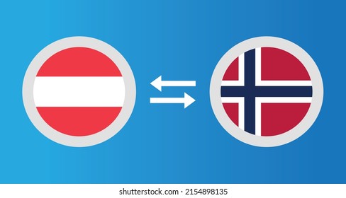 round icons with Austria and Norway flag exchange rate concept graphic element Illustration template design
