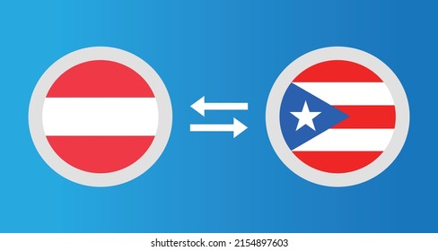 Rundsymbole mit Österreich und Puerto Rico Konzept Wechselkurs-Grafik-Element Illustration Vorlage Design
