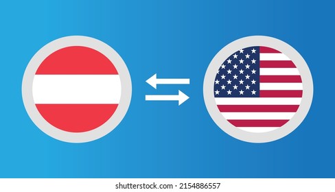 round icons with Austria and United States flag exchange rate concept graphic element Illustration template design
