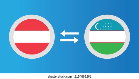 round icons with Austria and Uzbekistan flag exchange rate concept graphic element Illustration template design
