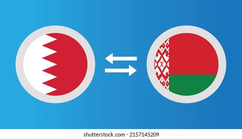 round icons with Bahrain and Belarus flag exchange rate concept graphic element Illustration template design
