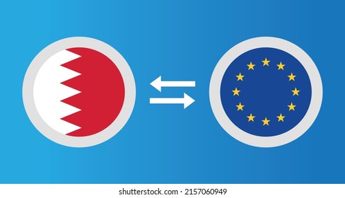 round icons with Bahrain and European Union flag exchange rate concept graphic element Illustration template design
