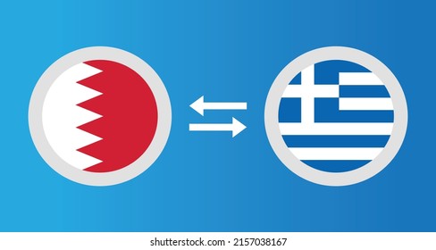 round icons with Bahrain and Greece flag exchange rate concept graphic element Illustration template design
