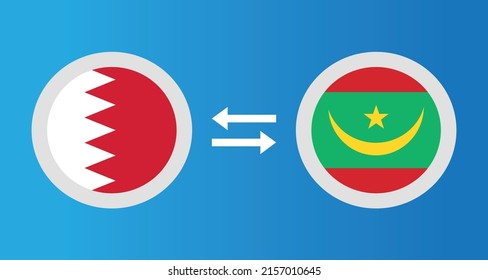 round icons with Bahrain and Mauritania flag exchange rate concept graphic element Illustration template design
