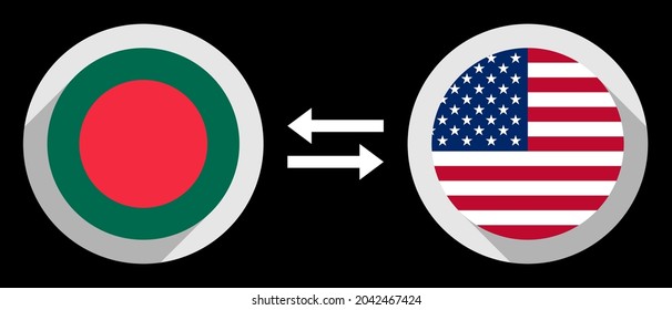 round icons with bangladesh and united states flags. bdt to usd exchange rate concept
