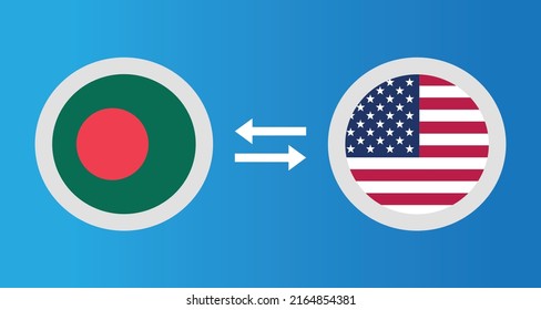 round icons with Bangladesh and United States flag exchange rate concept graphic element Illustration template design
