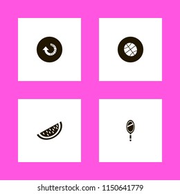 round icons. basketball ball, hand mirror, watermelon slice and reload arrow vector icons set