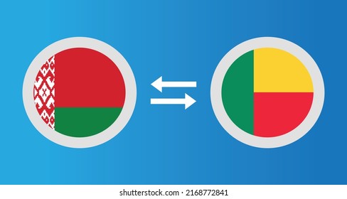 round icons with Belarus and Benin flag exchange rate concept graphic element Illustration template design
