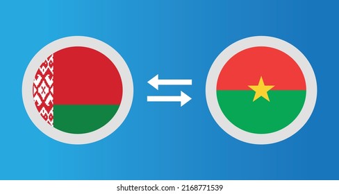 Rundsymbole mit Belarus und Burkina Faso Flaggenwechselkurs Konzept Grafik Element Illustration Vorlage Design
