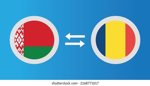round icons with Belarus and Chad flag exchange rate concept graphic element Illustration template design
