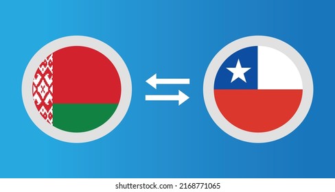 round icons with Belarus and Chile flag exchange rate concept graphic element Illustration template design
