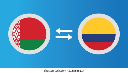 round icons with Belarus and Colombia flag exchange rate concept graphic element Illustration template design

