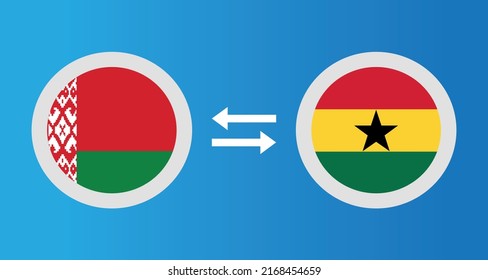 round icons with Belarus and Ghana flag exchange rate concept graphic element Illustration template design
