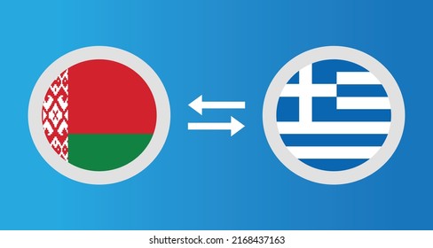 round icons with Belarus and Greece flag exchange rate concept graphic element Illustration template design
