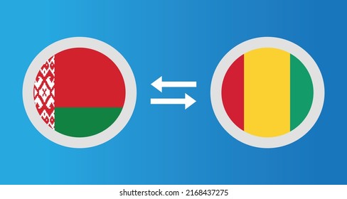 round icons with Belarus and Guinea flag exchange rate concept graphic element Illustration template design
