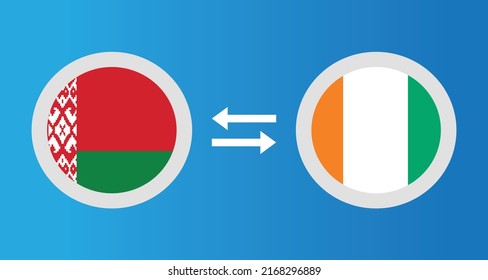 round icons with Belarus and Ivory Coast flag exchange rate concept graphic element Illustration template design
