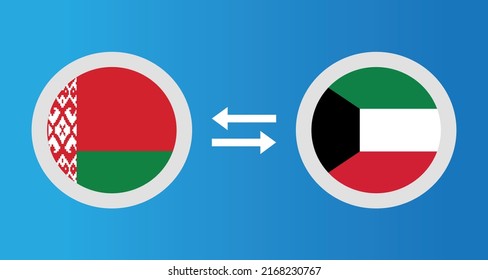 round icons with Belarus and Kuwait flag exchange rate concept graphic element Illustration template design
