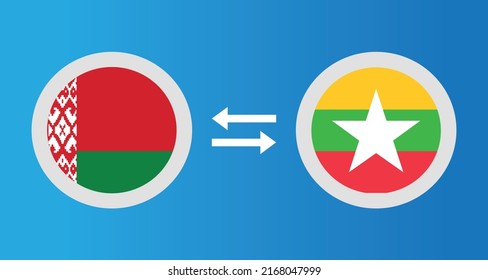 round icons with Belarus and Myanmar flag exchange rate concept graphic element Illustration template design
