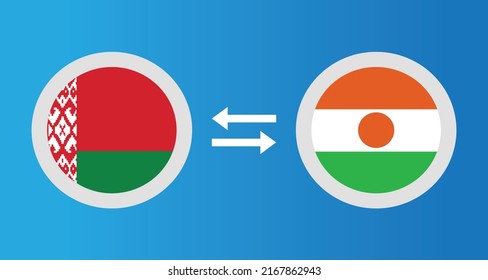 round icons with Belarus and Niger flag exchange rate concept graphic element Illustration template design
