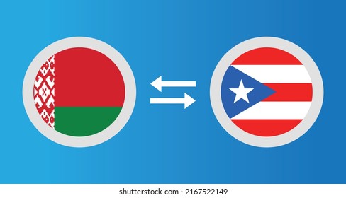 round icons with Belarus and Puerto Rico flag exchange rate concept graphic element Illustration template design
