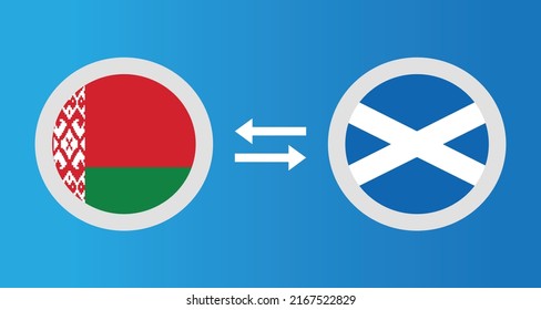 round icons with Belarus and Scotland flag exchange rate concept graphic element Illustration template design

