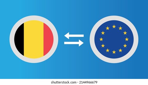 round icons with Belgium and European Union flag exchange rate concept graphic element Illustration template design
