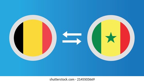 round icons with Belgium and Senegal flag exchange rate concept graphic element Illustration template design
