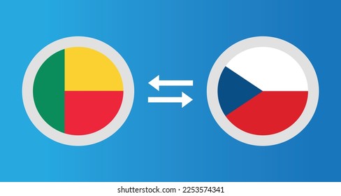 round icons with Benin and Czech Republic flag exchange rate concept graphic element Illustration template design
