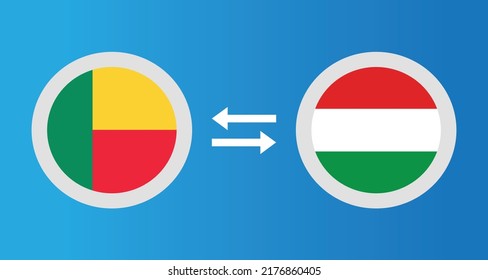 round icons with Benin and Hungary flag exchange rate concept graphic element Illustration template design
