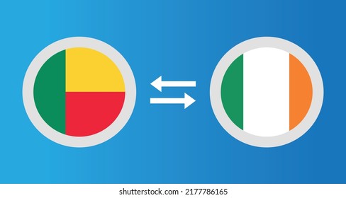 round icons with Benin and Ireland flag exchange rate concept graphic element Illustration template design
