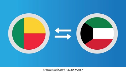 round icons with Benin and Kuwait flag exchange rate concept graphic element Illustration template design
