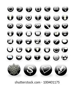 Round Icons Black Edition Set for web buttons, Internet & Website icons, universal icons Vector