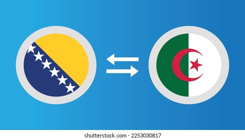 round icons with Bosnia and Herzegovina and Algeria flag exchange rate concept graphic element Illustration template design
