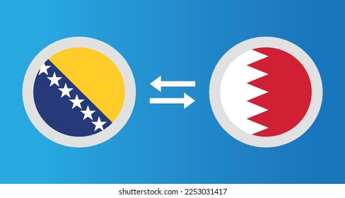 round icons with Bosnia and Herzegovina and Bahrain flag exchange rate concept graphic element Illustration template design
