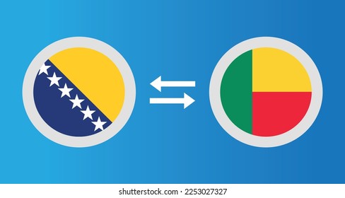 round icons with Bosnia and Herzegovina and Benin flag exchange rate concept graphic element Illustration template design
